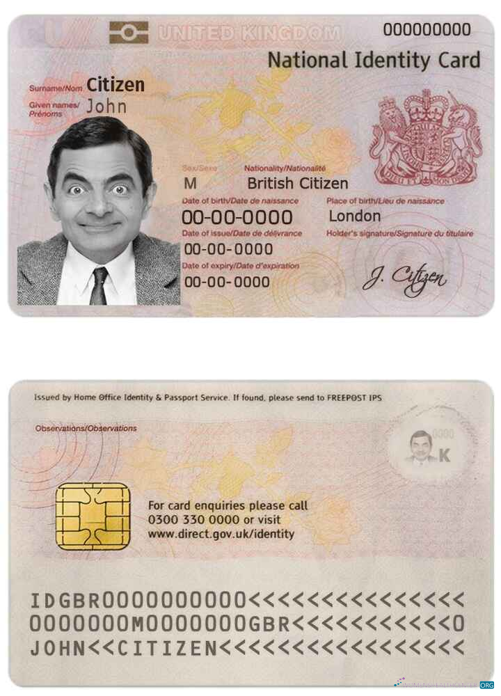 Download United Kingdom ID (Identity Card) Photoshop template